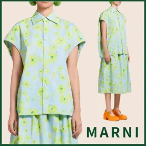 MARNI Light Green Poplin Cocoon Shirt with Parade Print: Shop Now