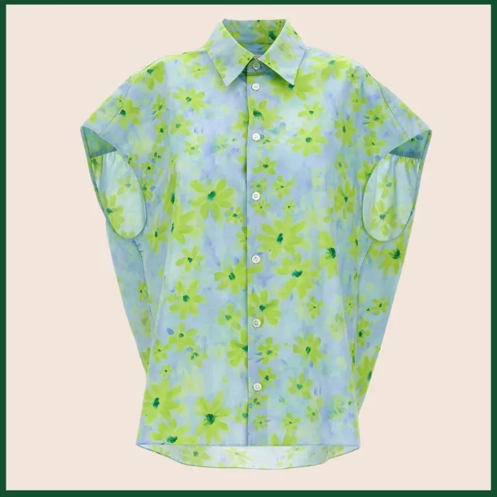 MARNI Light Green Poplin Cocoon Shirt with Parade Print: Shop Now