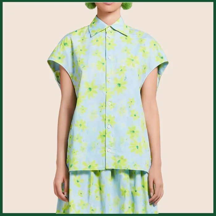 MARNI Light Green Poplin Cocoon Shirt with Parade Print: Shop Now