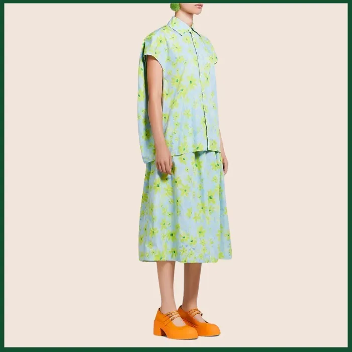 MARNI Light Green Poplin Cocoon Shirt with Parade Print: Shop Now