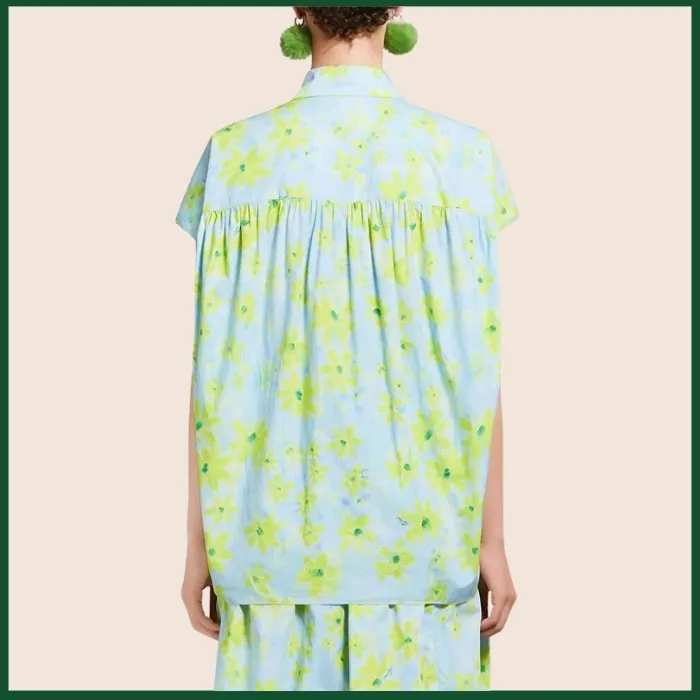 MARNI Light Green Poplin Cocoon Shirt with Parade Print: Shop Now