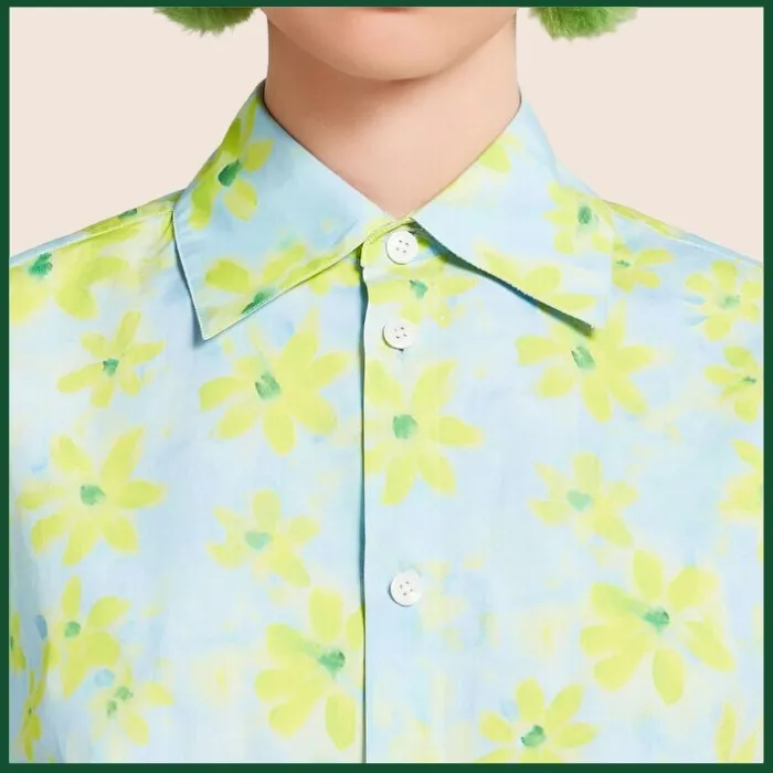 MARNI Light Green Poplin Cocoon Shirt with Parade Print: Shop Now