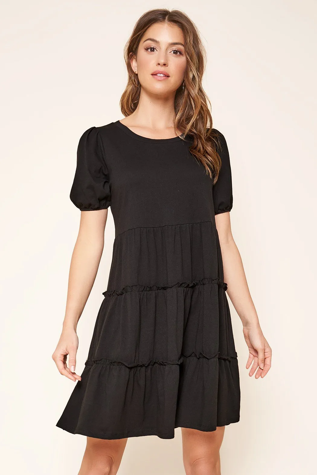 Maryam Tiered Cotton Knit Puff Sleeve Dress