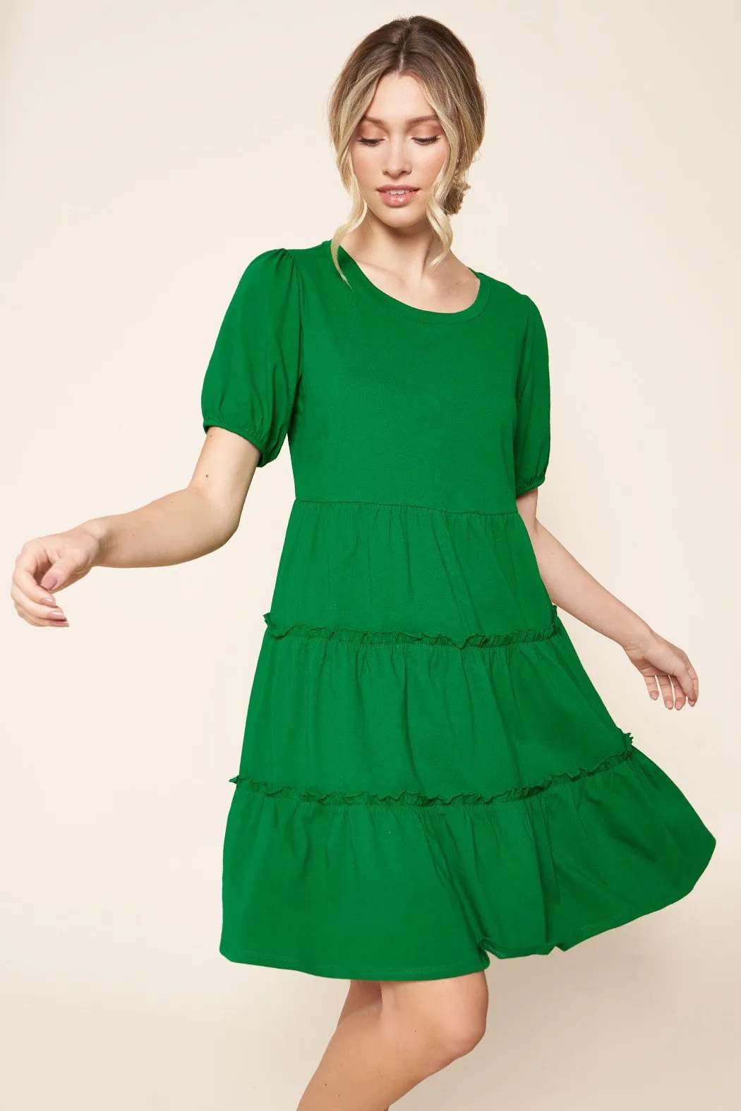 Maryam Tiered Cotton Knit Puff Sleeve Dress