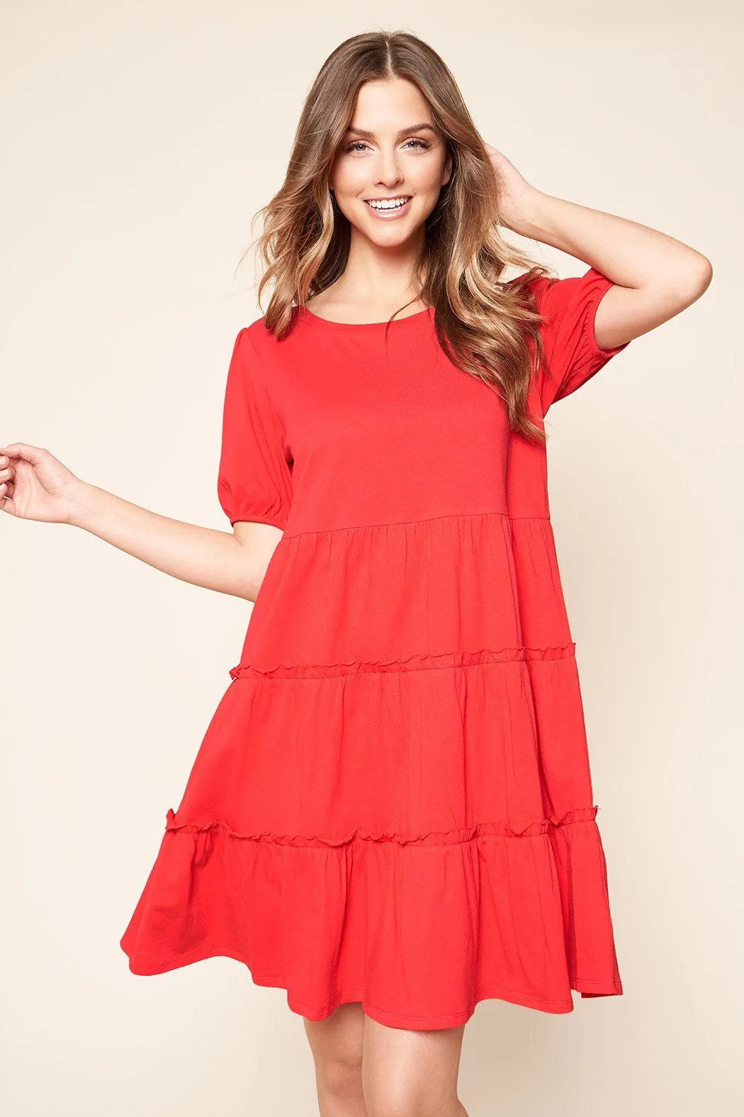 Maryam Tiered Cotton Knit Puff Sleeve Dress