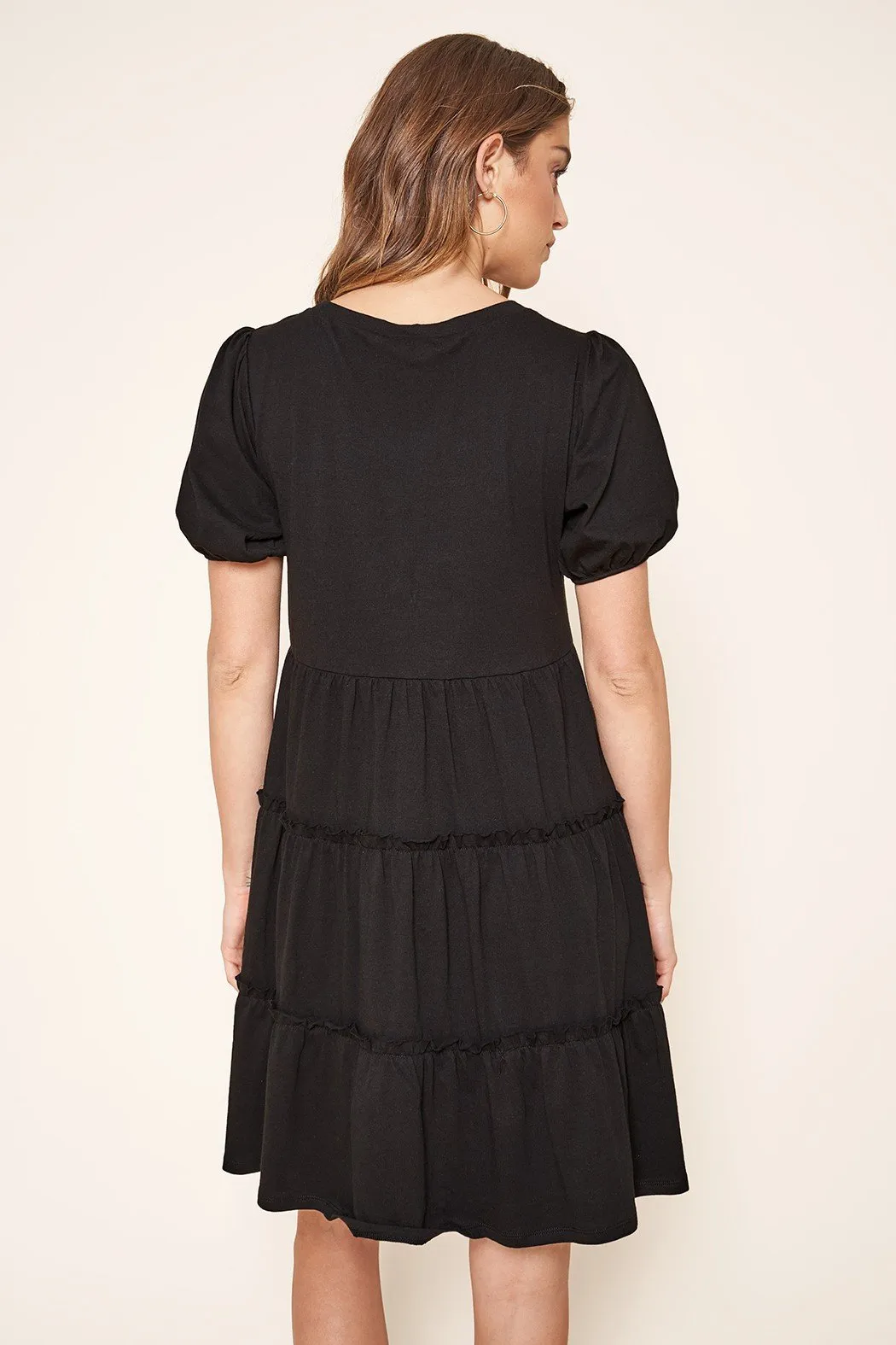 Maryam Tiered Cotton Knit Puff Sleeve Dress