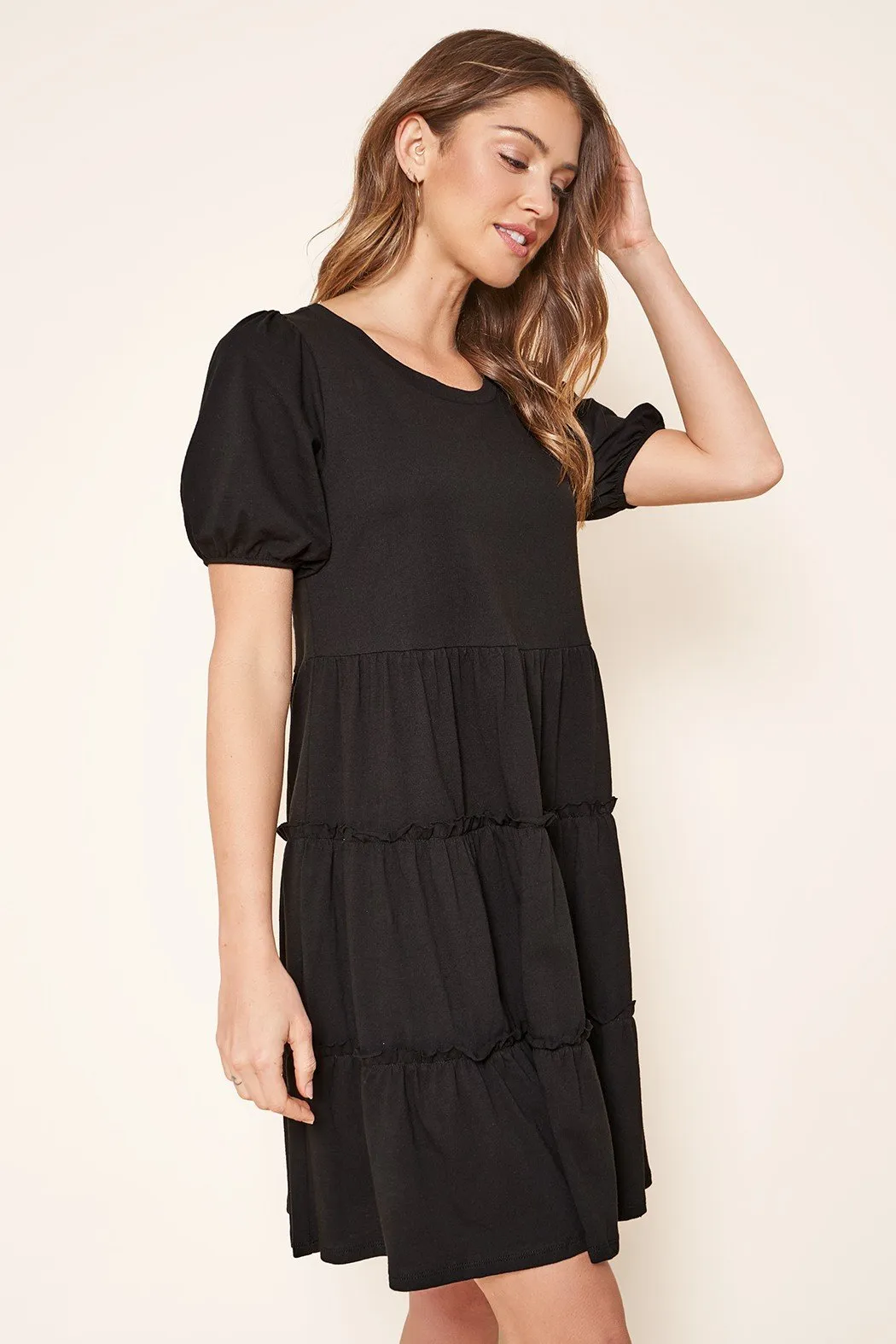 Maryam Tiered Cotton Knit Puff Sleeve Dress