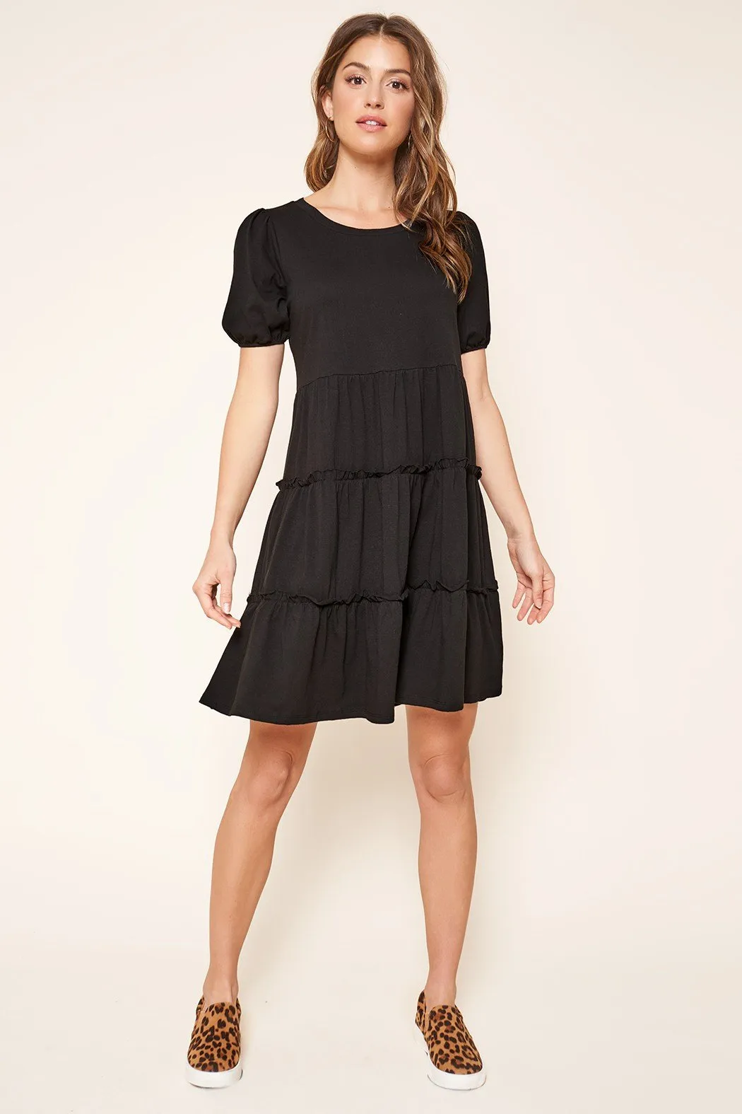 Maryam Tiered Cotton Knit Puff Sleeve Dress