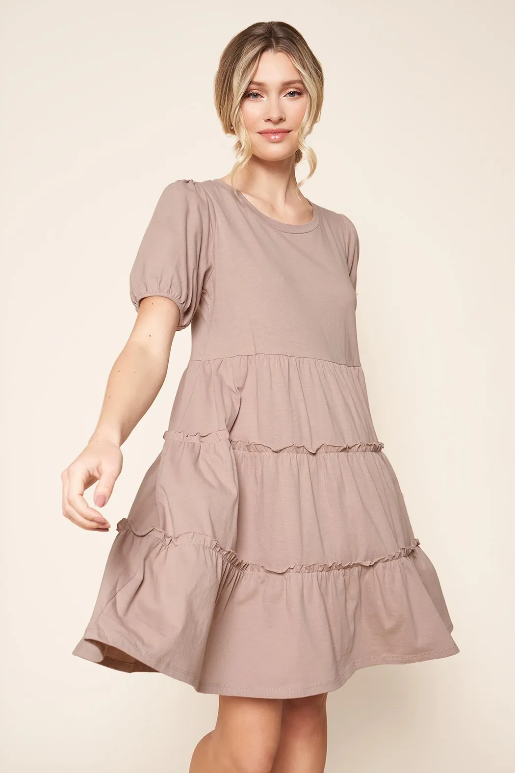 Maryam Tiered Cotton Knit Puff Sleeve Dress