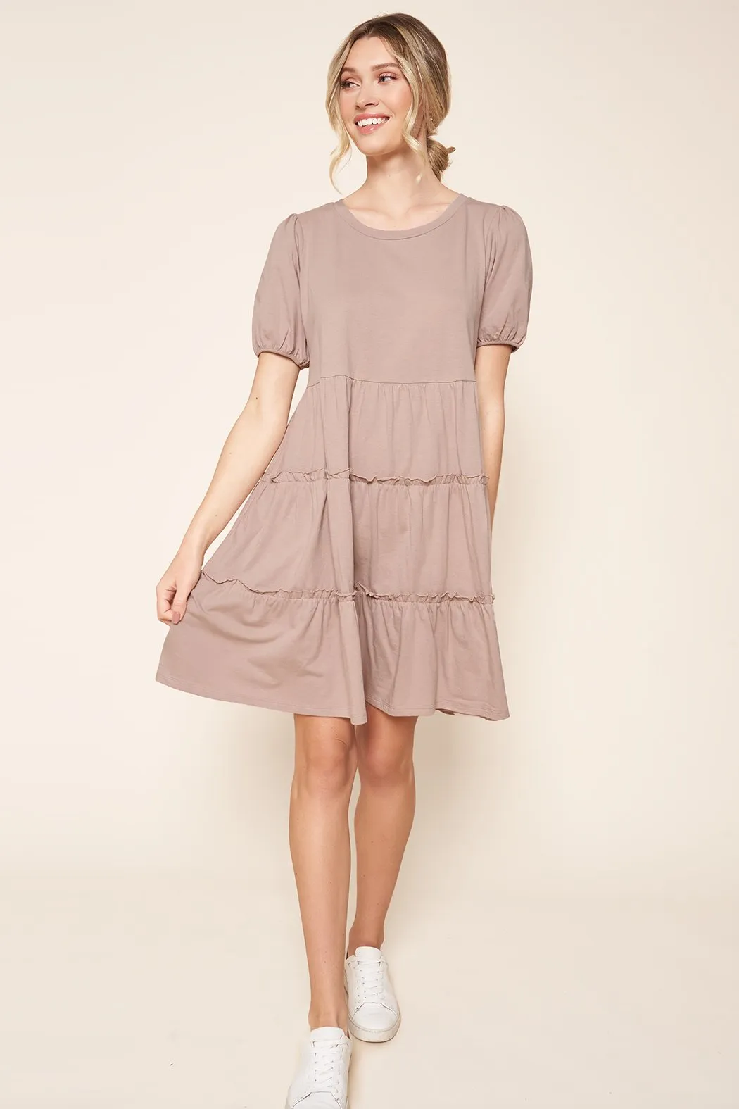 Maryam Tiered Cotton Knit Puff Sleeve Dress