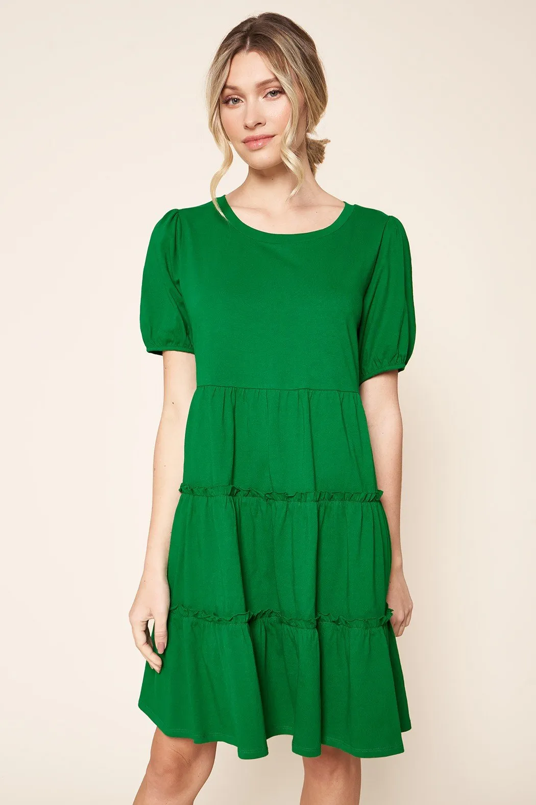 Maryam Tiered Cotton Knit Puff Sleeve Dress