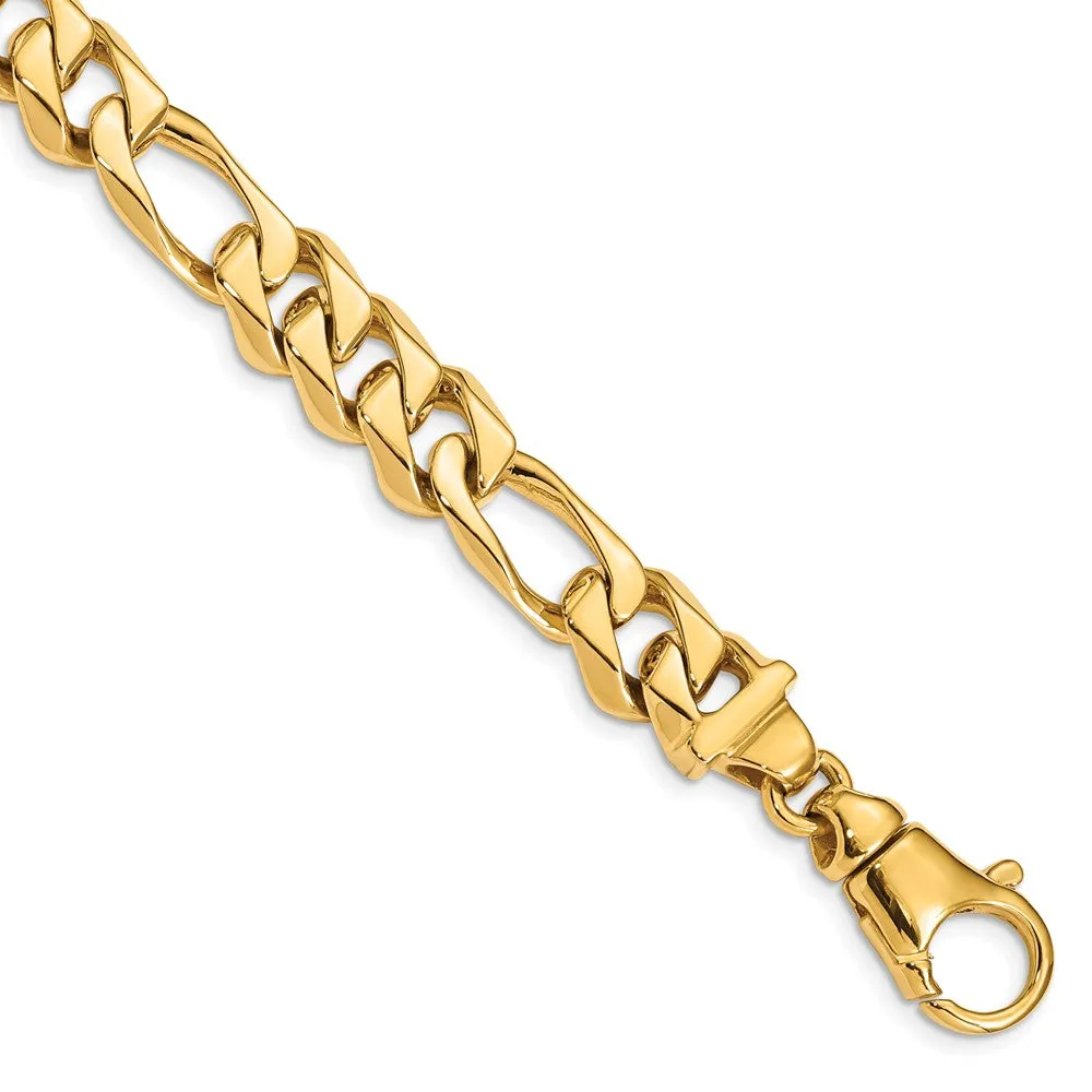 Men's 11mm 14K Yellow Gold Solid Flat Figaro Chain Bracelet, 8.5 Inch