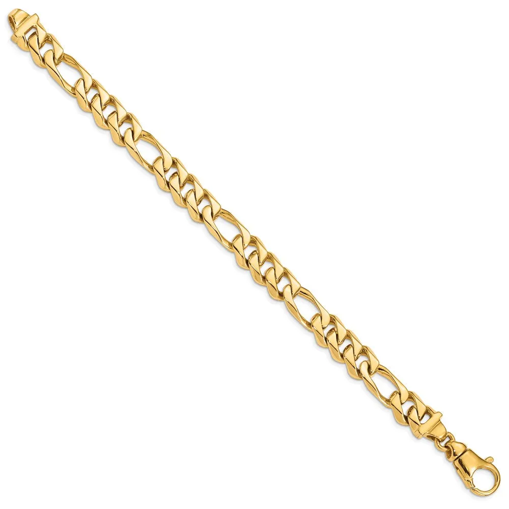 Men's 11mm 14K Yellow Gold Solid Flat Figaro Chain Bracelet, 8.5 Inch