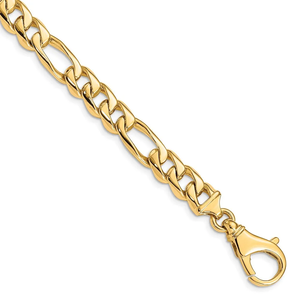 Men's 8.5mm 14K Yellow Gold Solid Flat Figaro Chain Bracelet, 8 Inch