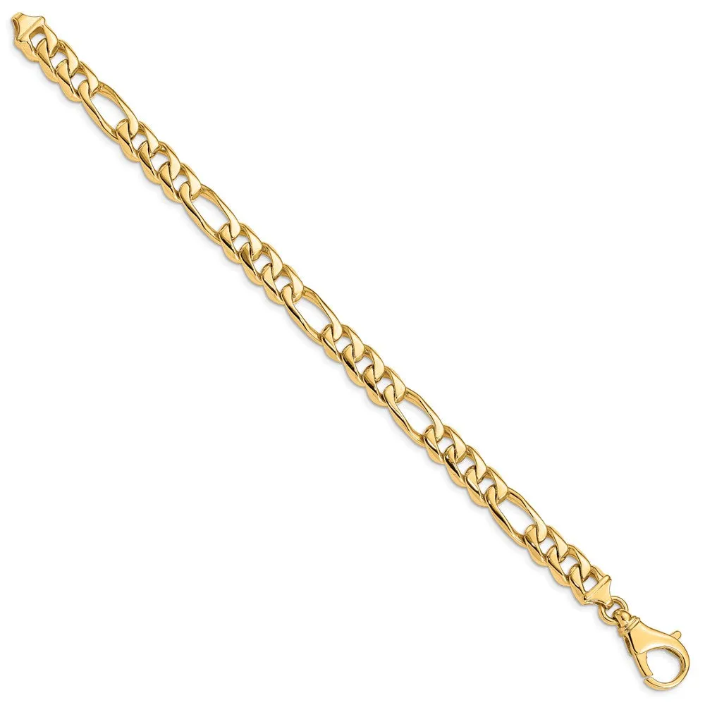 Men's 8.5mm 14K Yellow Gold Solid Flat Figaro Chain Bracelet, 8 Inch