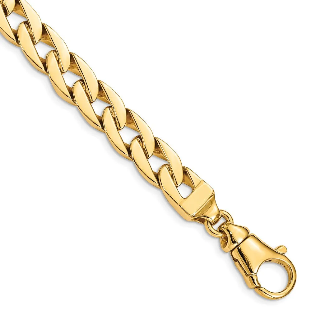 Men's 9mm 14K Yellow Gold Solid Flat Curb Chain Bracelet, 8 Inch