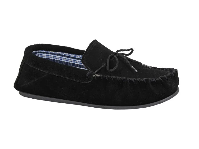 Mens Black Suede Moccasin Slippers