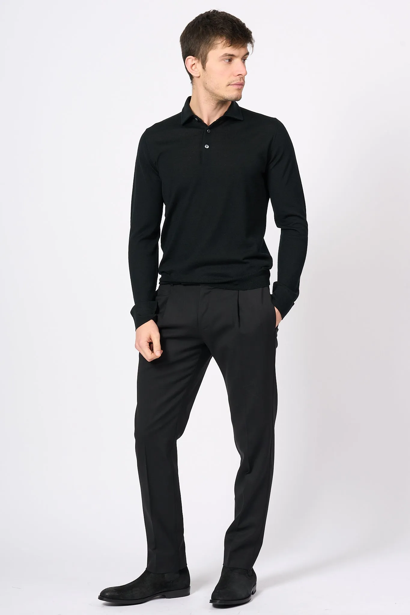 Men's Black Wool Ottaviani Polo