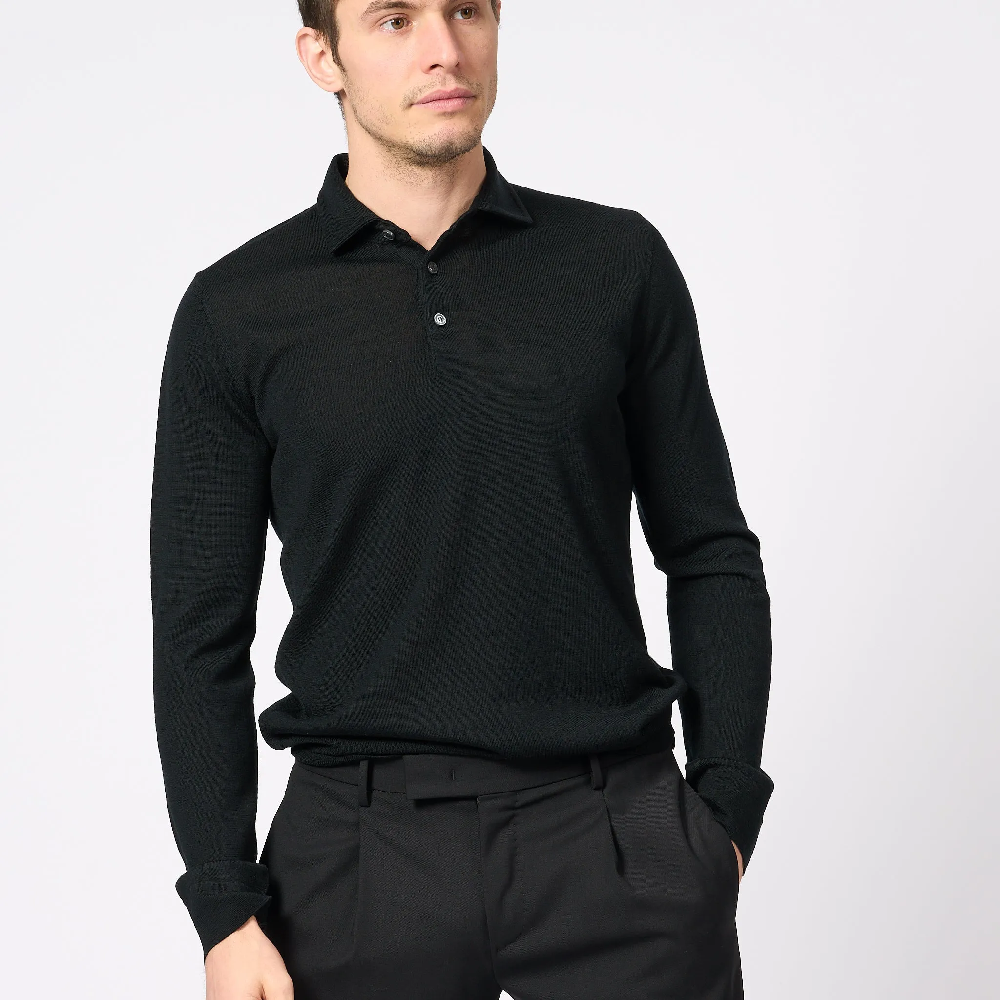 Men's Black Wool Ottaviani Polo