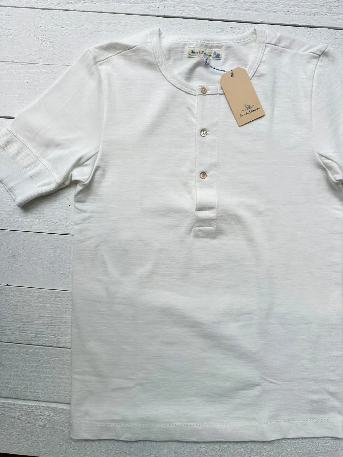 Loopwheeler 207 Short Sleeved Henley in White from Merz b. Schwanen