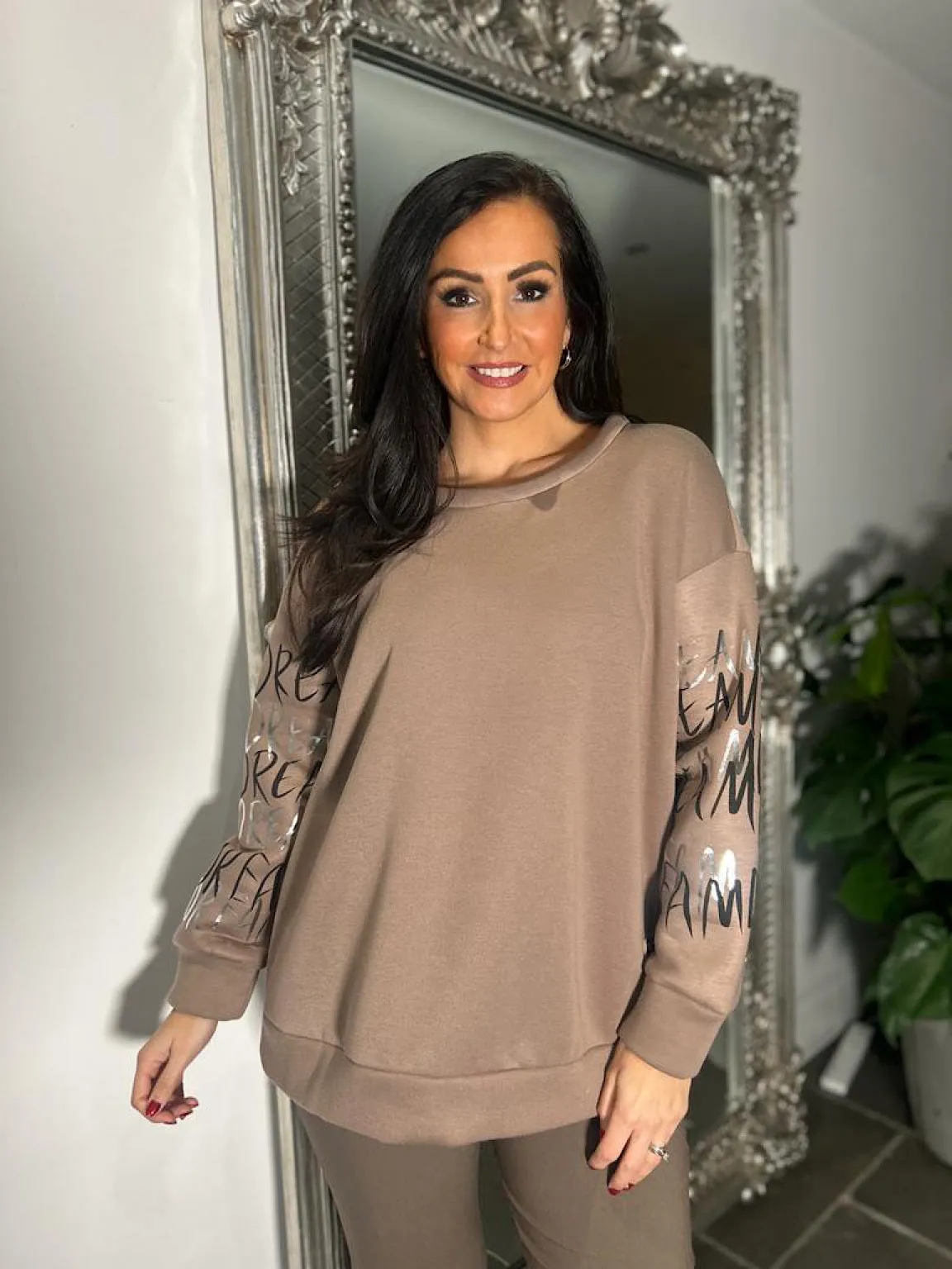 Mocha Graphic Sleeve Sweater Danni