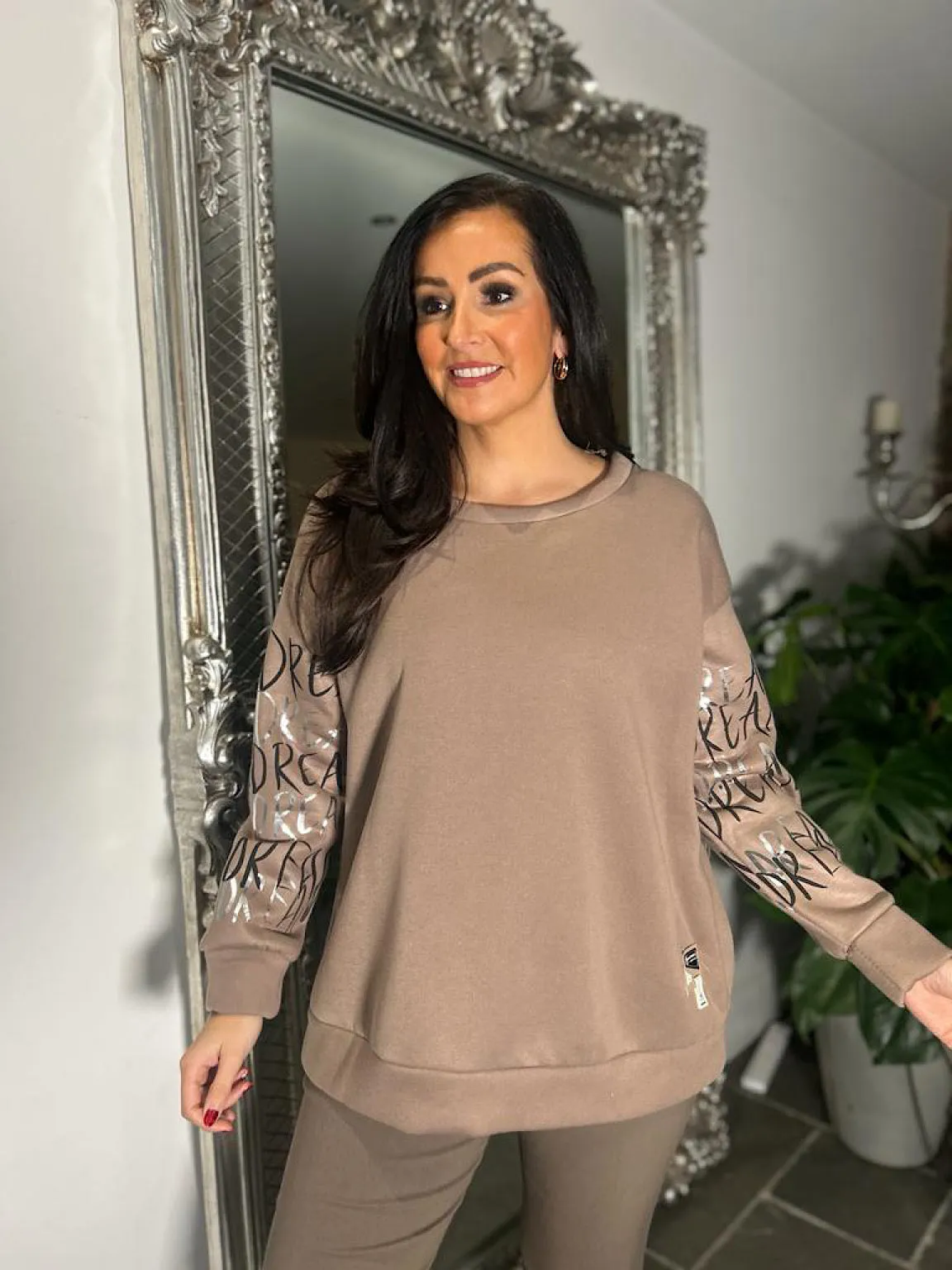 Mocha Graphic Sleeve Sweater Danni