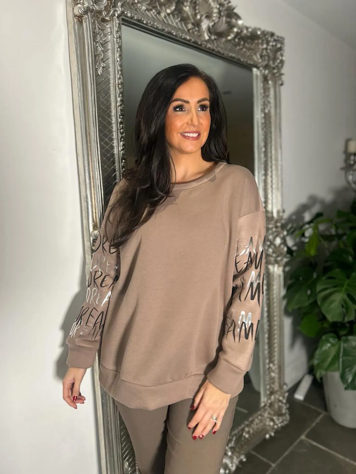 Mocha Graphic Sleeve Sweater Danni