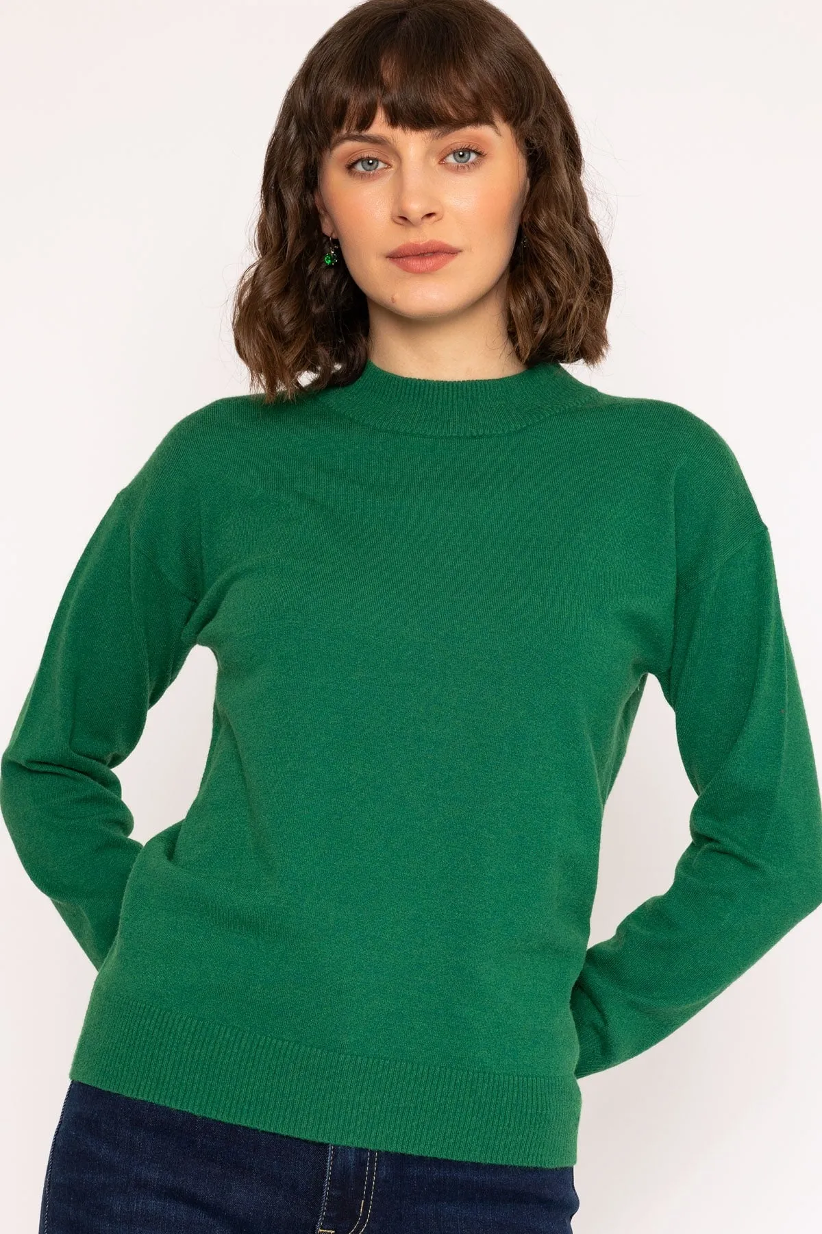 Mock High Neck Knit Jumper in Green