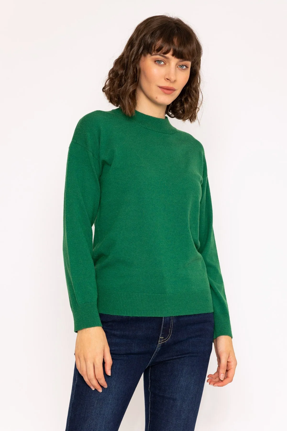 Mock High Neck Knit Jumper in Green