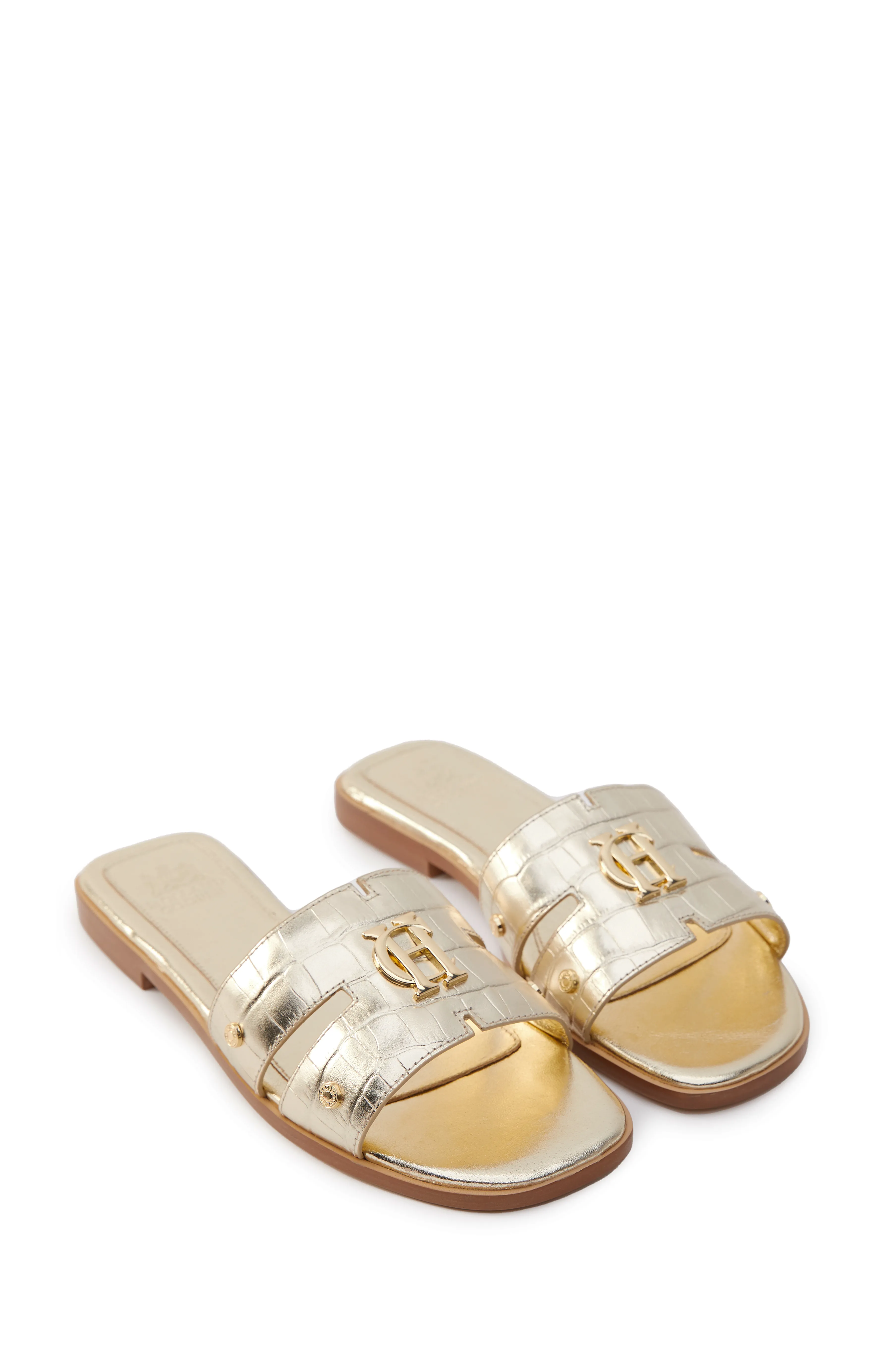 Monogram Slides (Gold Croc)