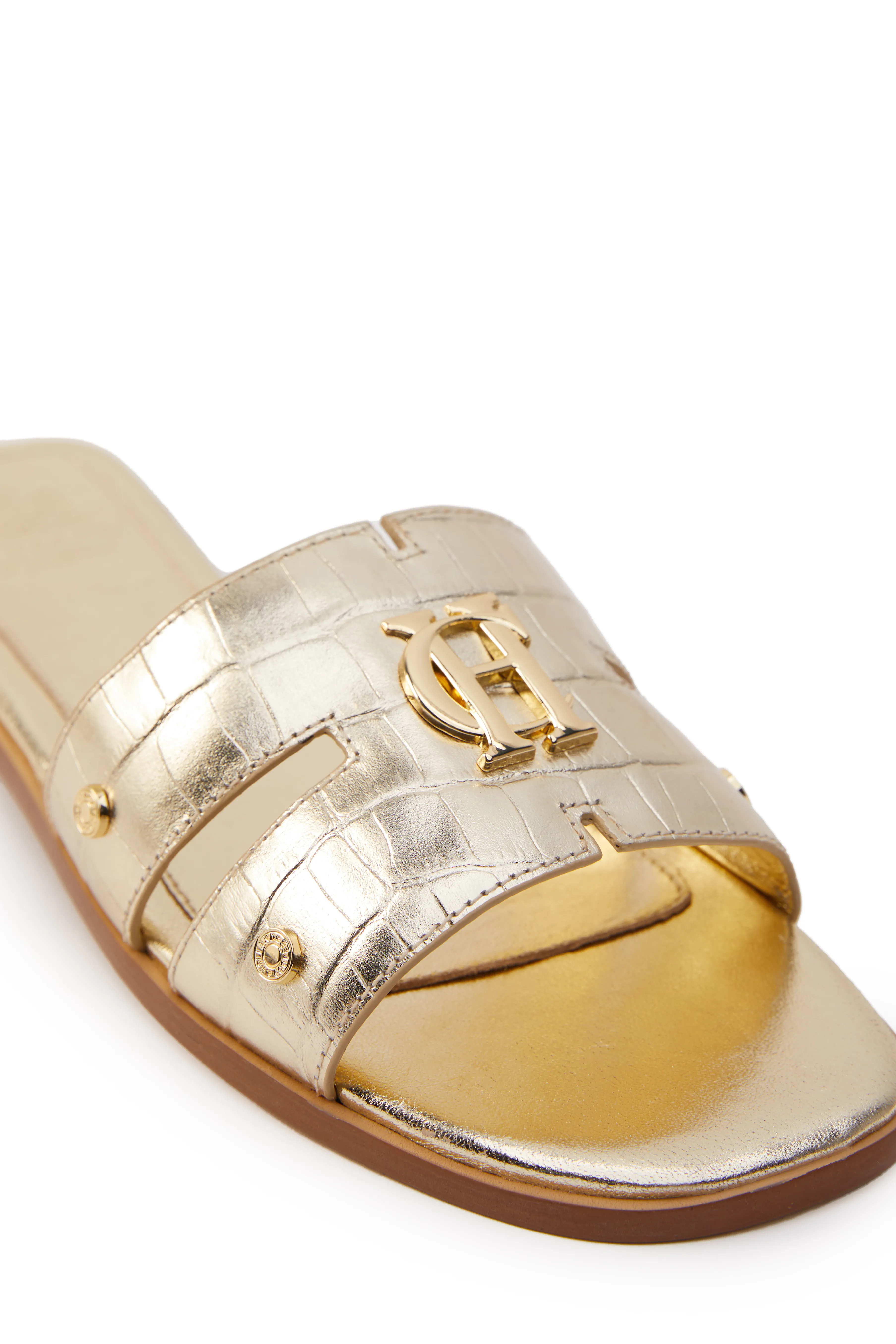 Monogram Slides (Gold Croc)