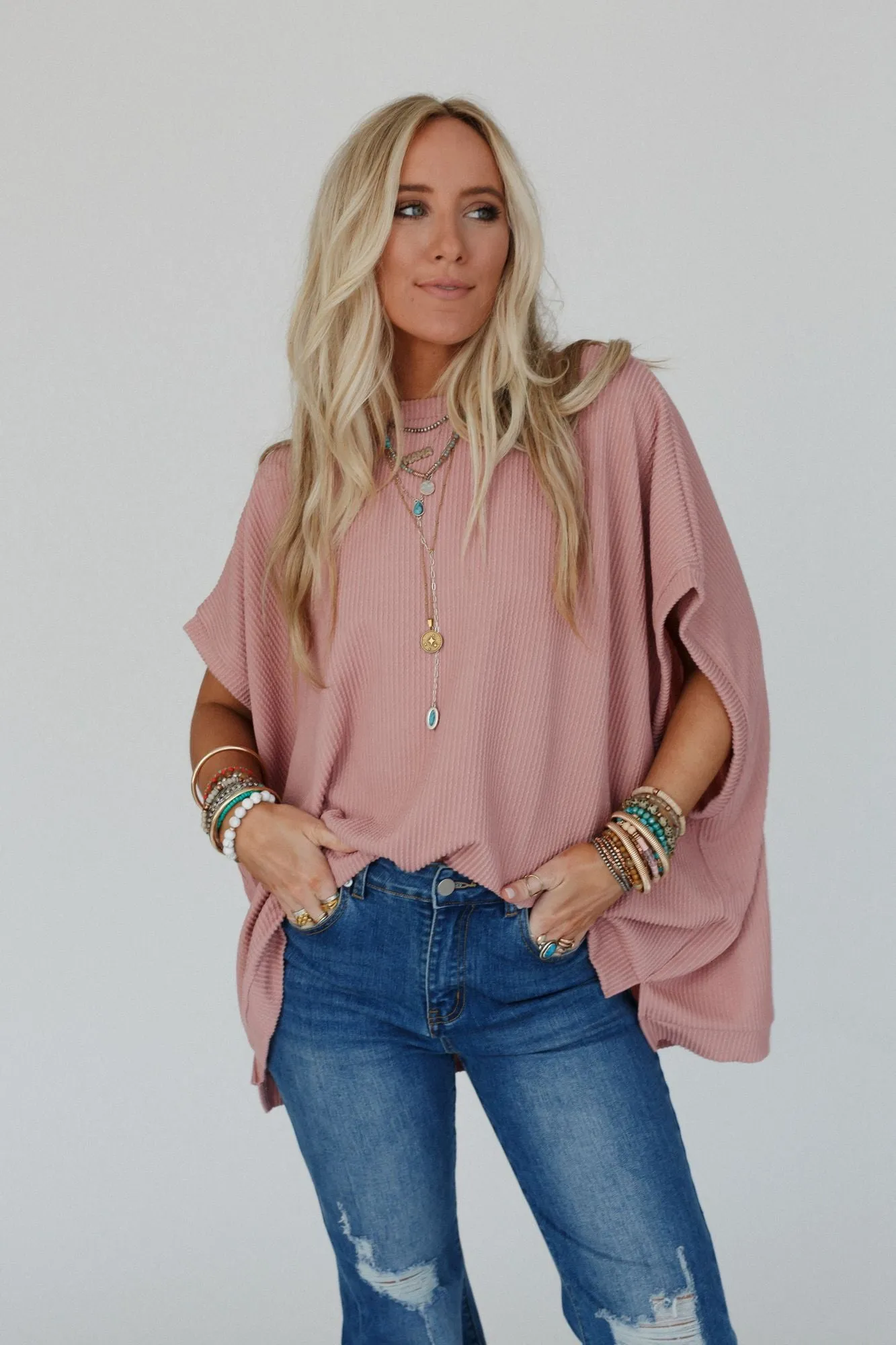 Rose Faded Moon Glow Knit Top