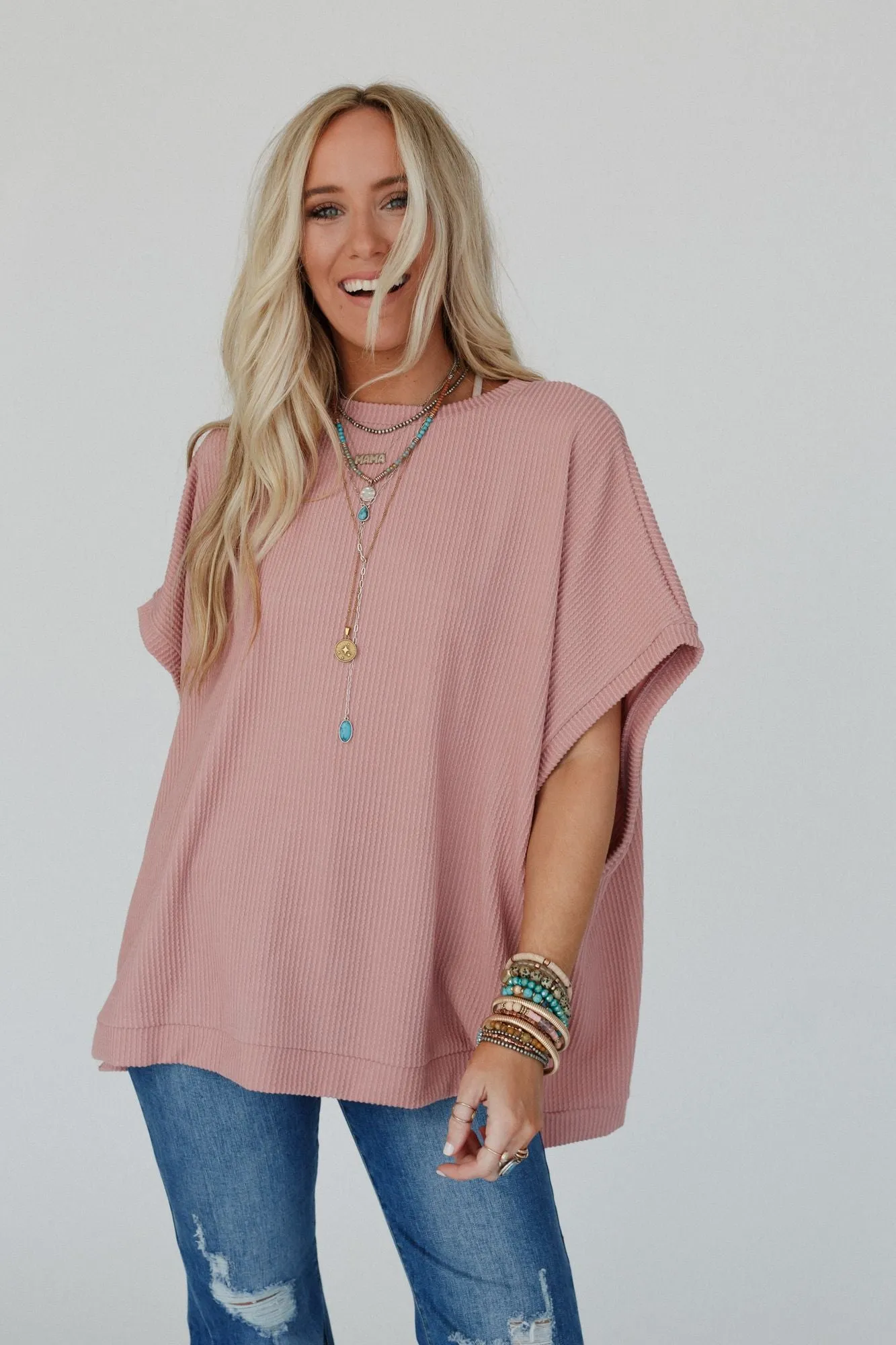 Rose Faded Moon Glow Knit Top