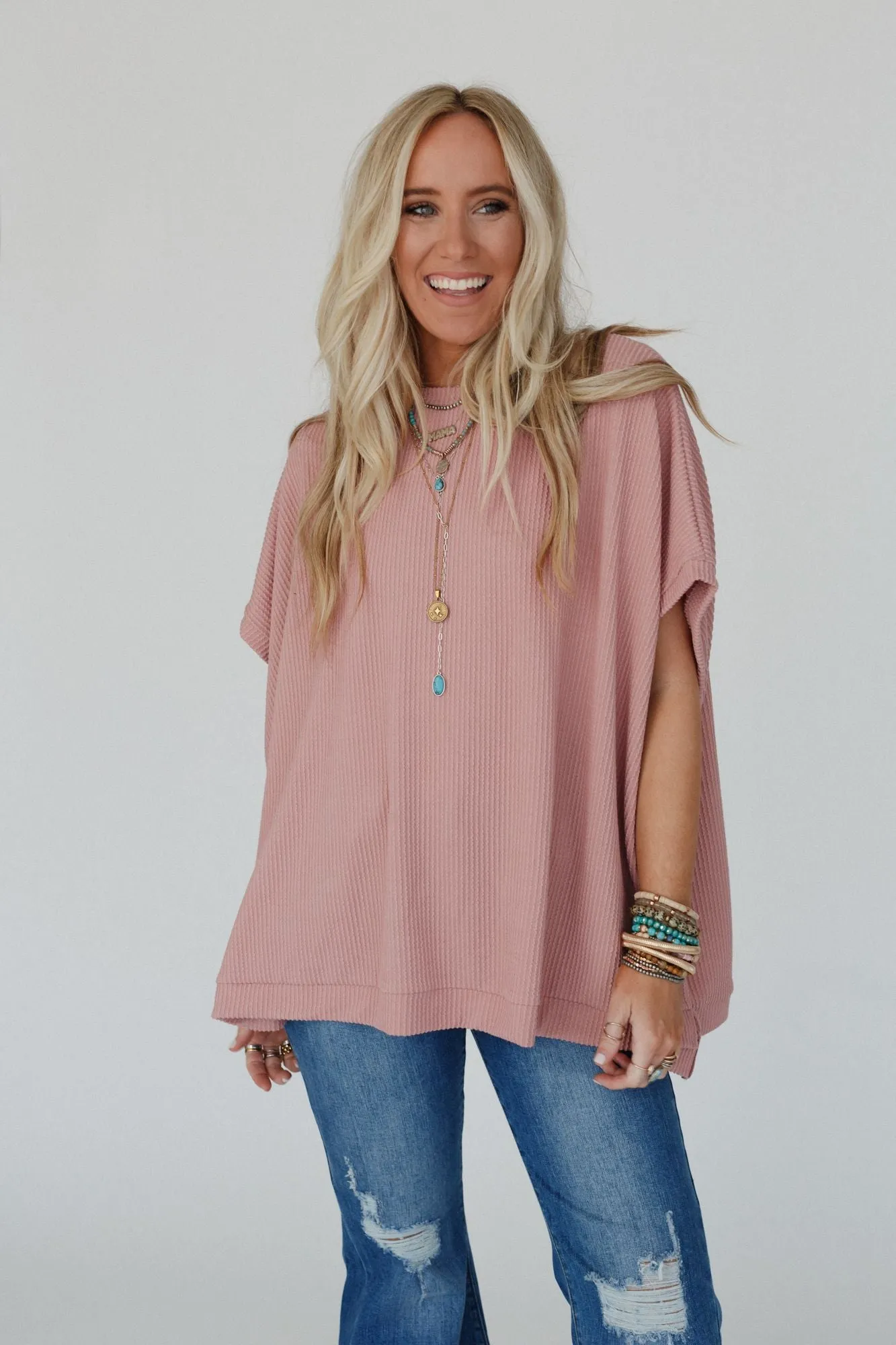 Rose Faded Moon Glow Knit Top