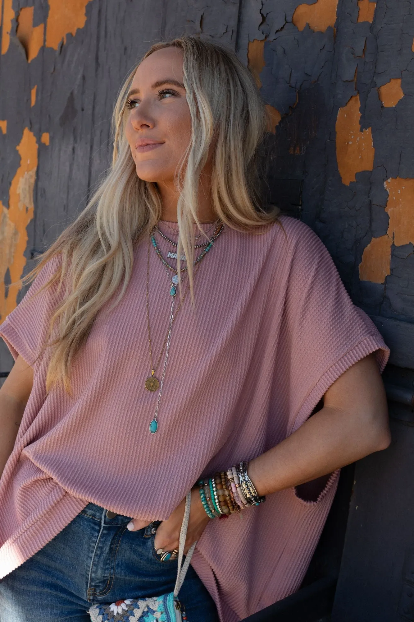 Rose Faded Moon Glow Knit Top