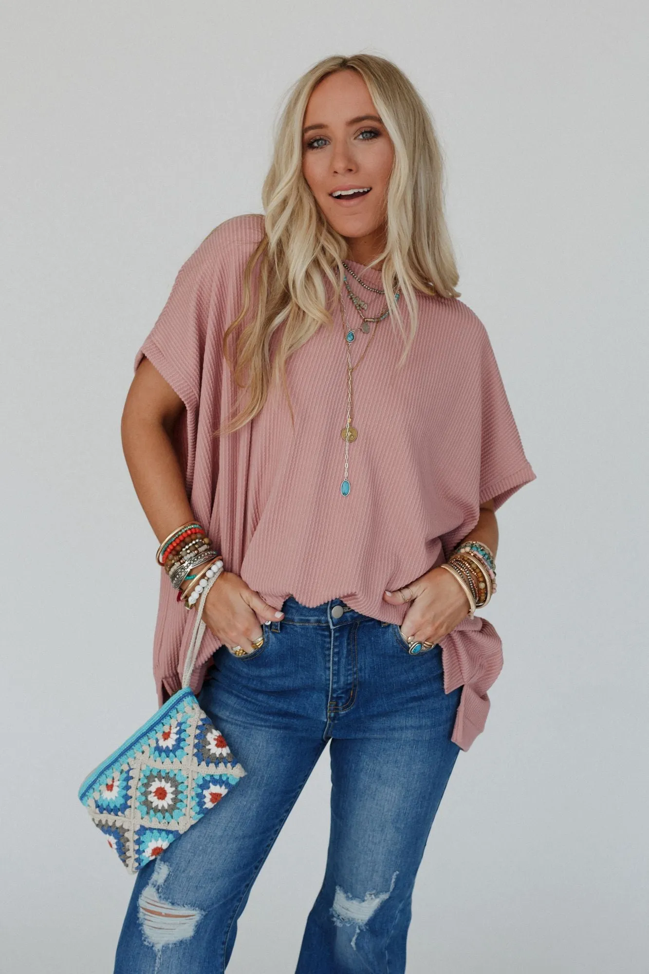 Rose Faded Moon Glow Knit Top