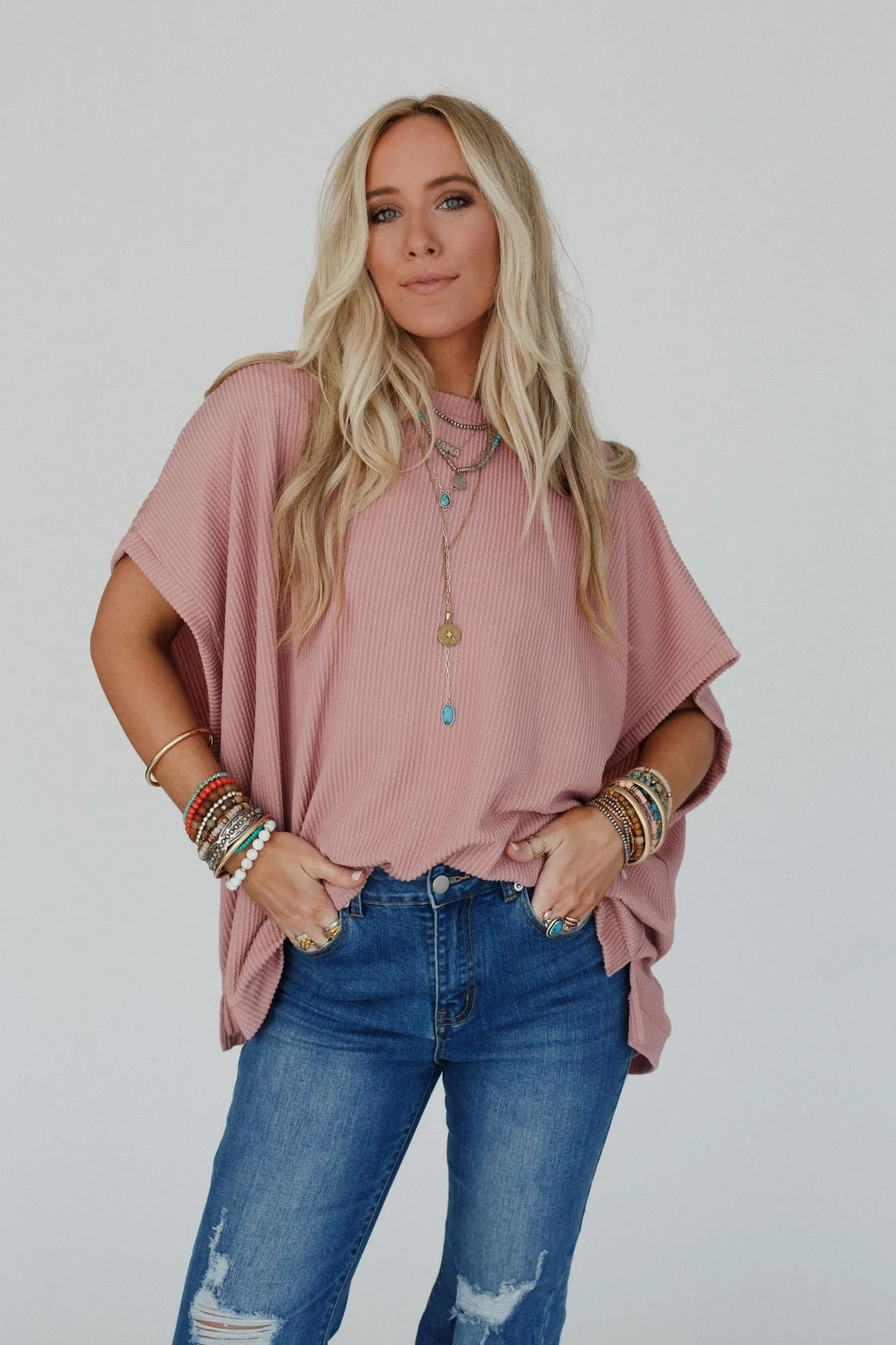 Rose Faded Moon Glow Knit Top