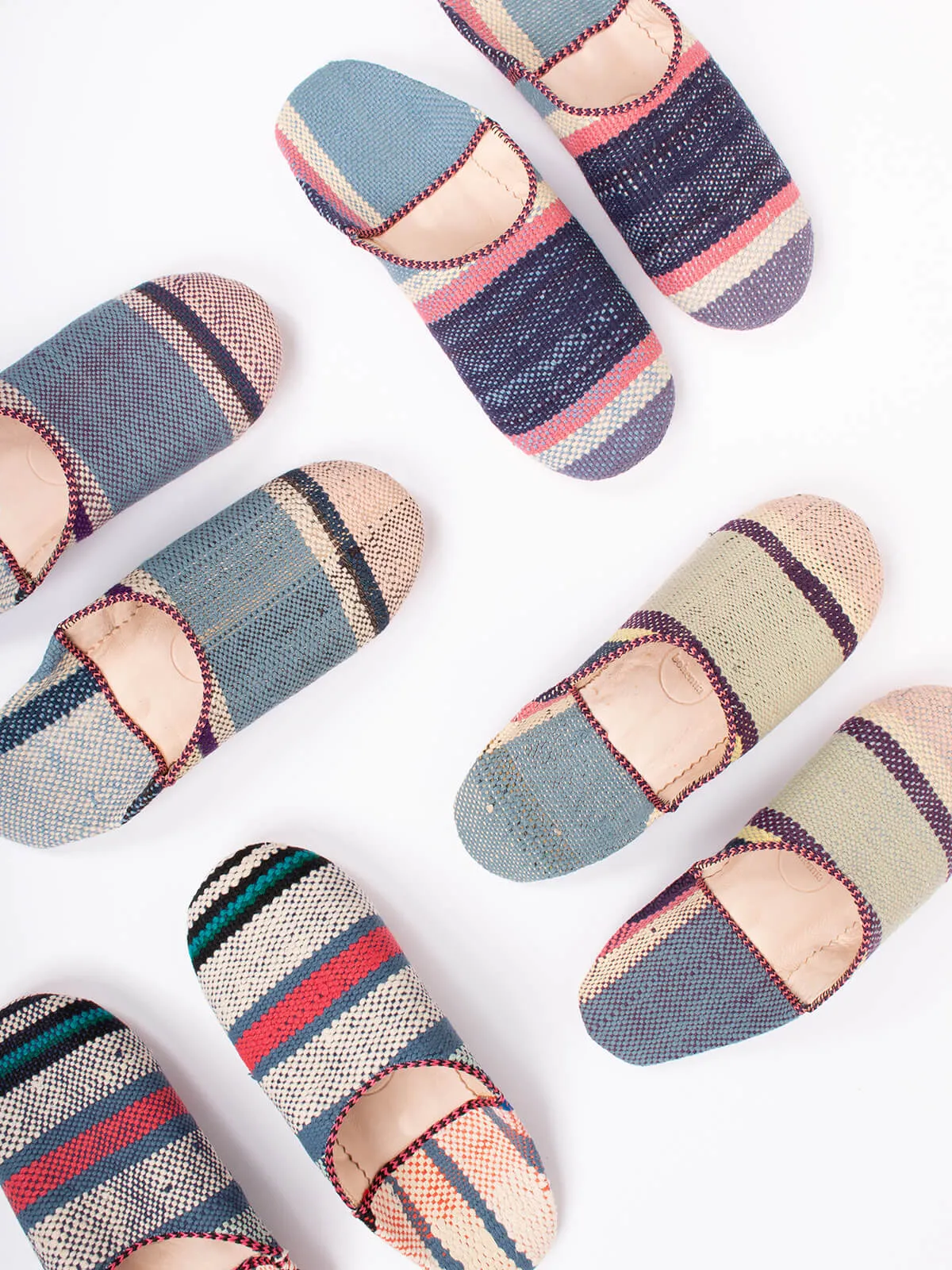 Moroccan Boujad Basic Babouche Slippers, Nordic Stripe