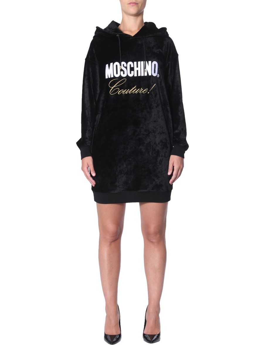 Moschino Hooded Logo Sweatshirt Dress