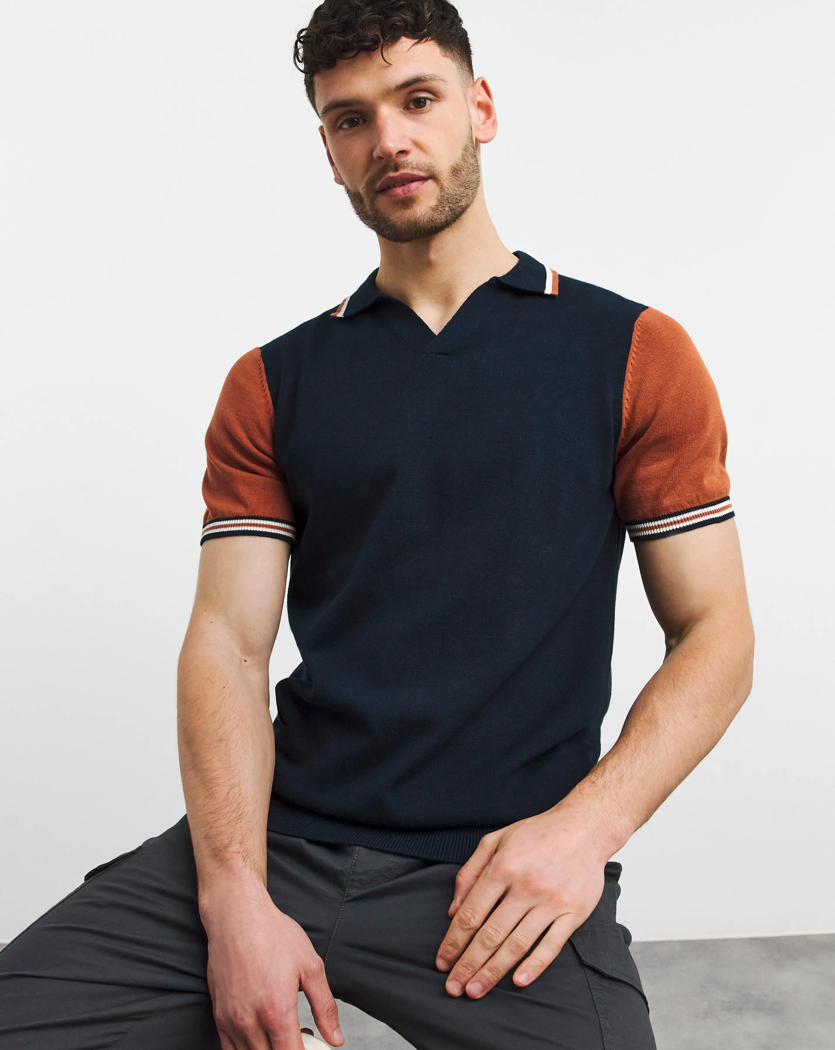 Navy Open Neck Polo