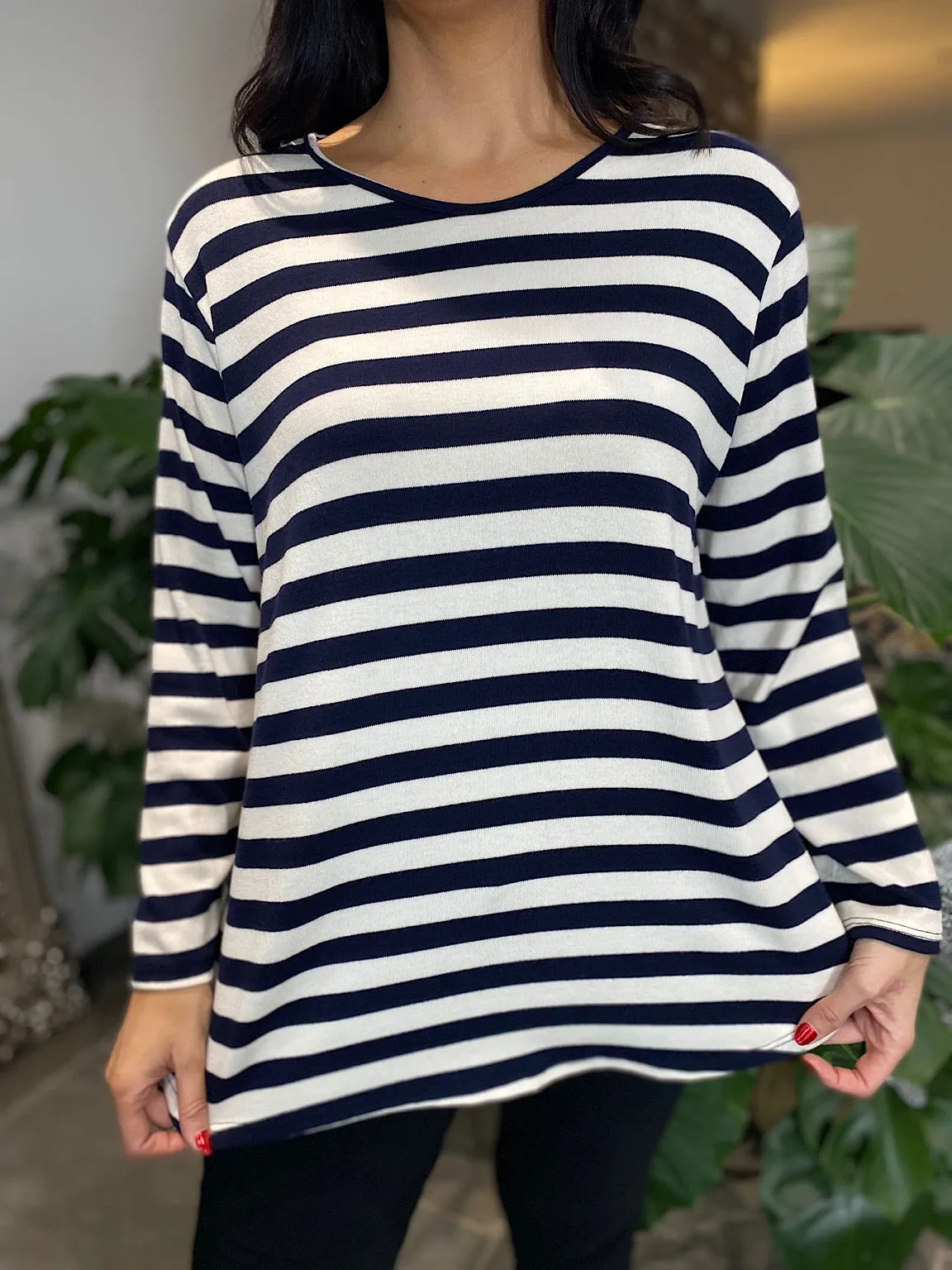 Nautical Striped Scoop Neck Blouse Anna