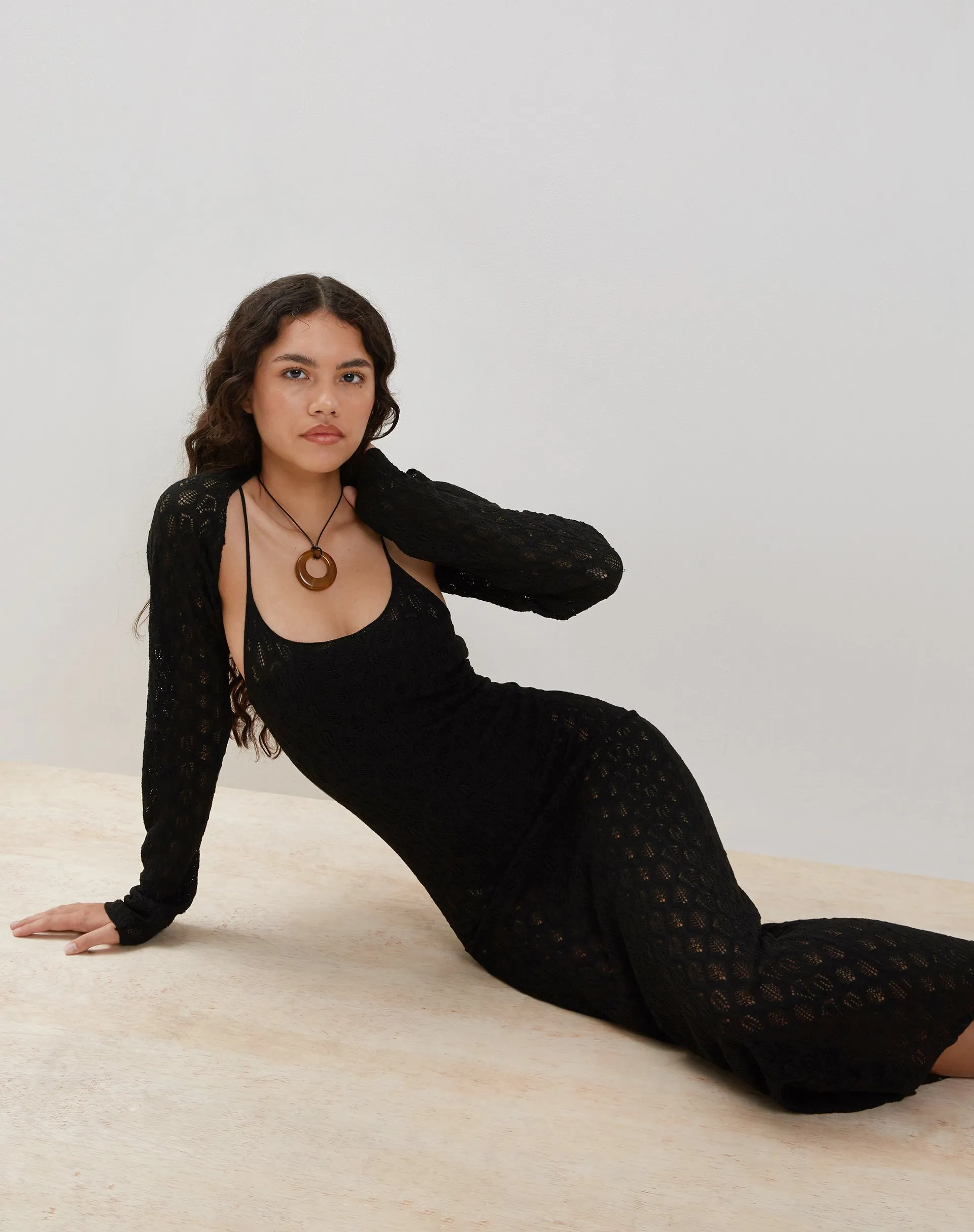 Nazir Black Knitted Maxi Dress with O Ring Strap