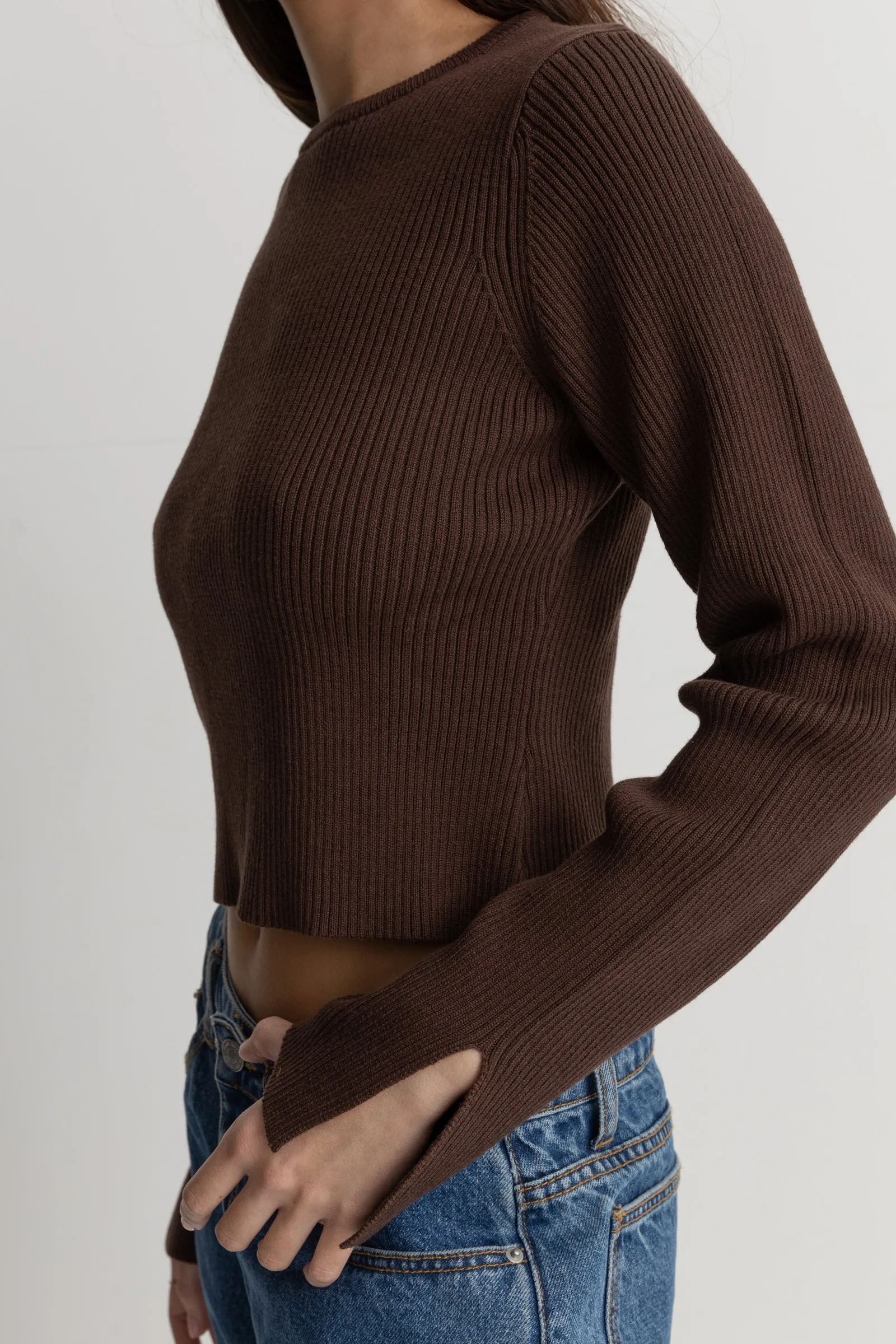 Noemie Chocolate Knit Long Sleeve Top