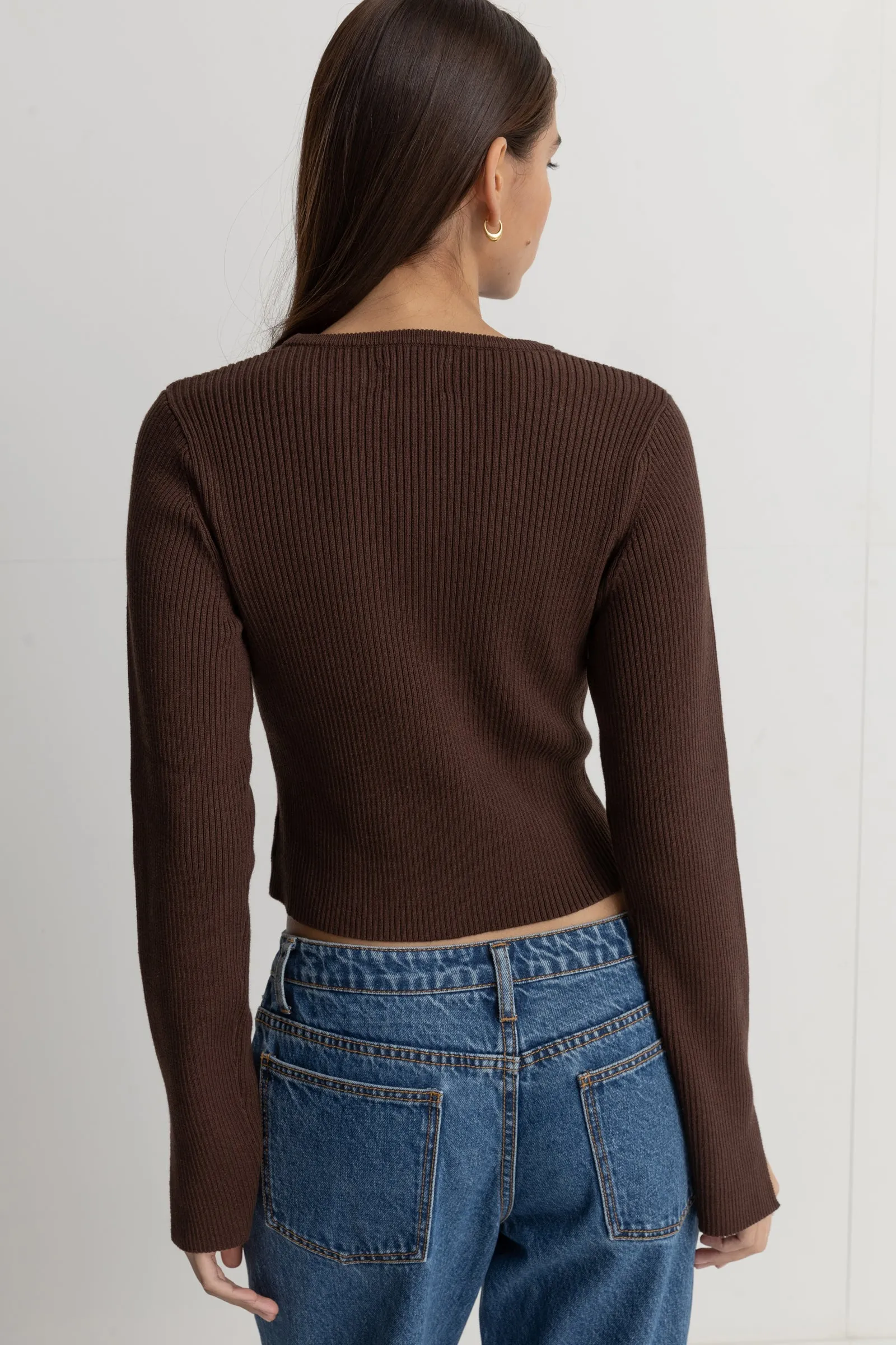 Noemie Chocolate Knit Long Sleeve Top