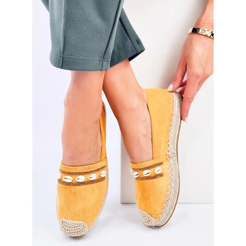 Elegant Ocean Yellow shell espadrilles