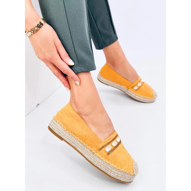 Elegant Ocean Yellow shell espadrilles