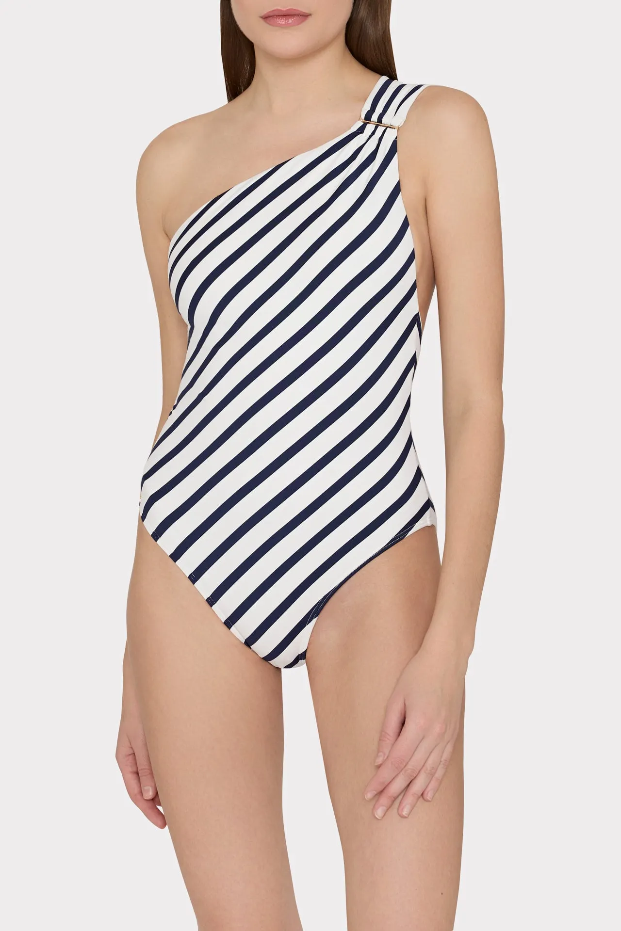 One Shoulder Nautical Stripe Swimsuit