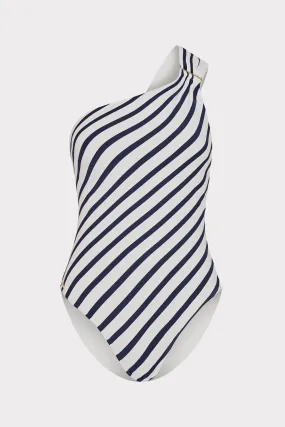 One Shoulder Nautical Stripe Swimsuit