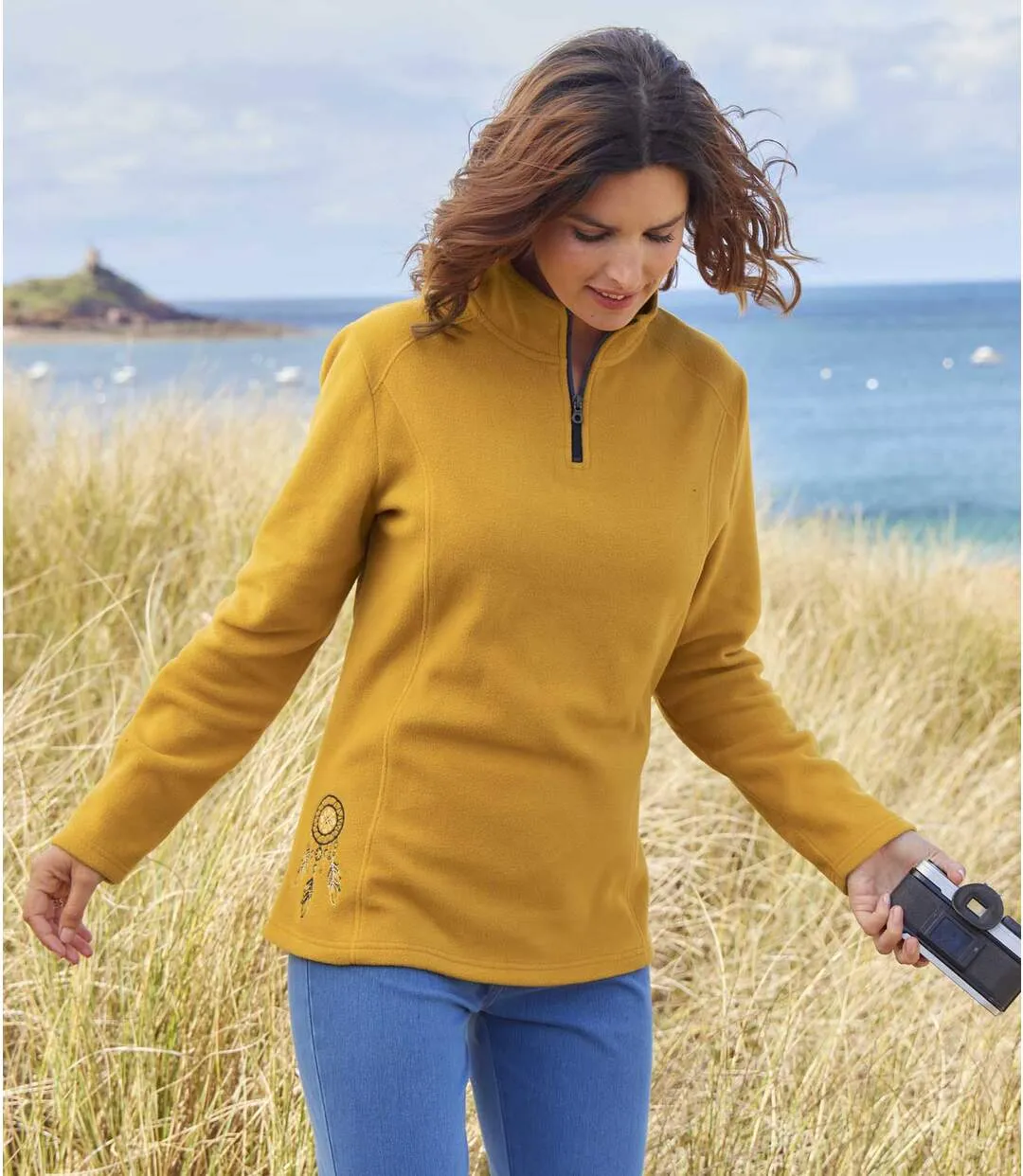 2-Pack Microfleece Women's Jumpers in Navy Ochre.