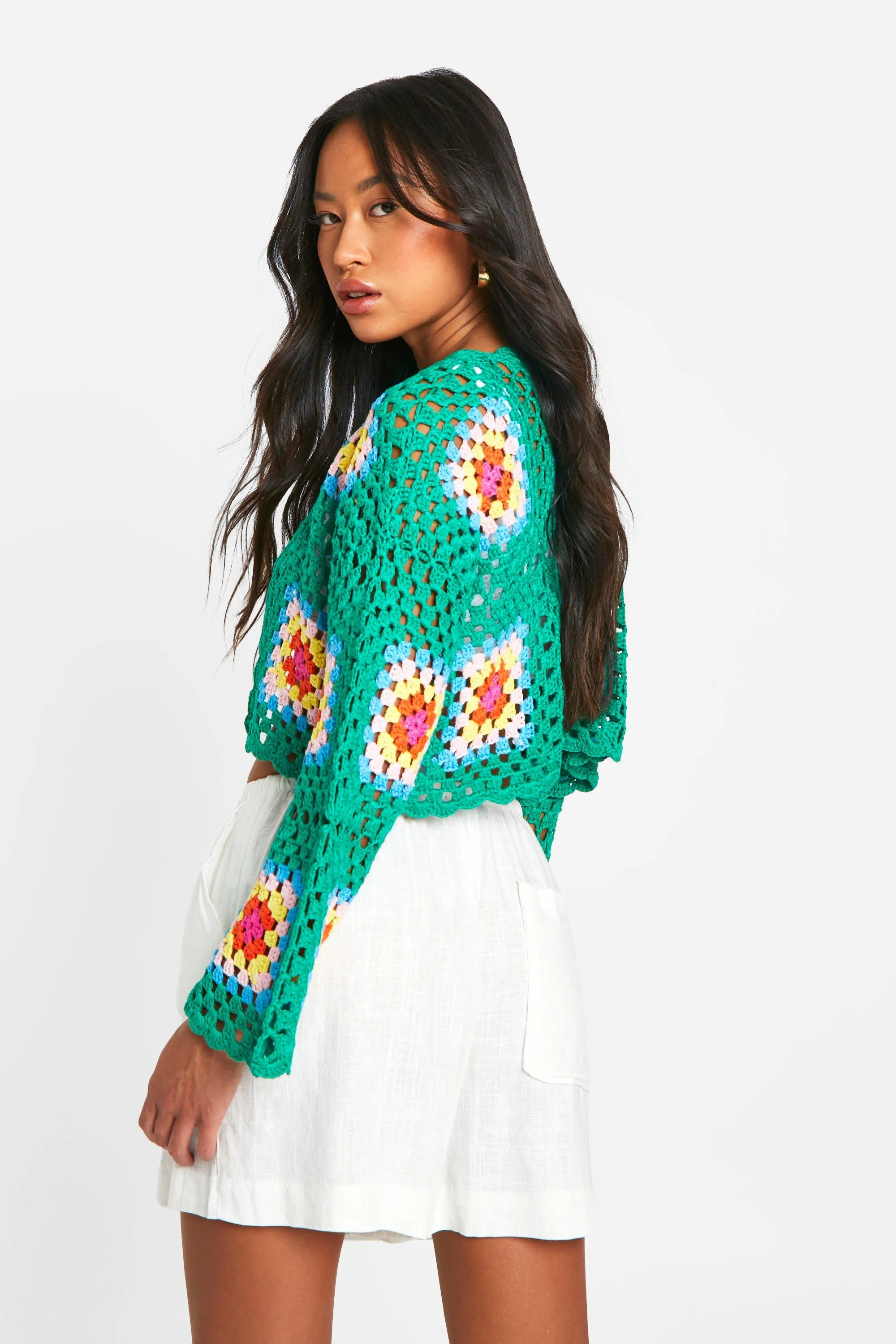 Patchwork Crochet Cropped Cardigans for Women | Shop Boohoo